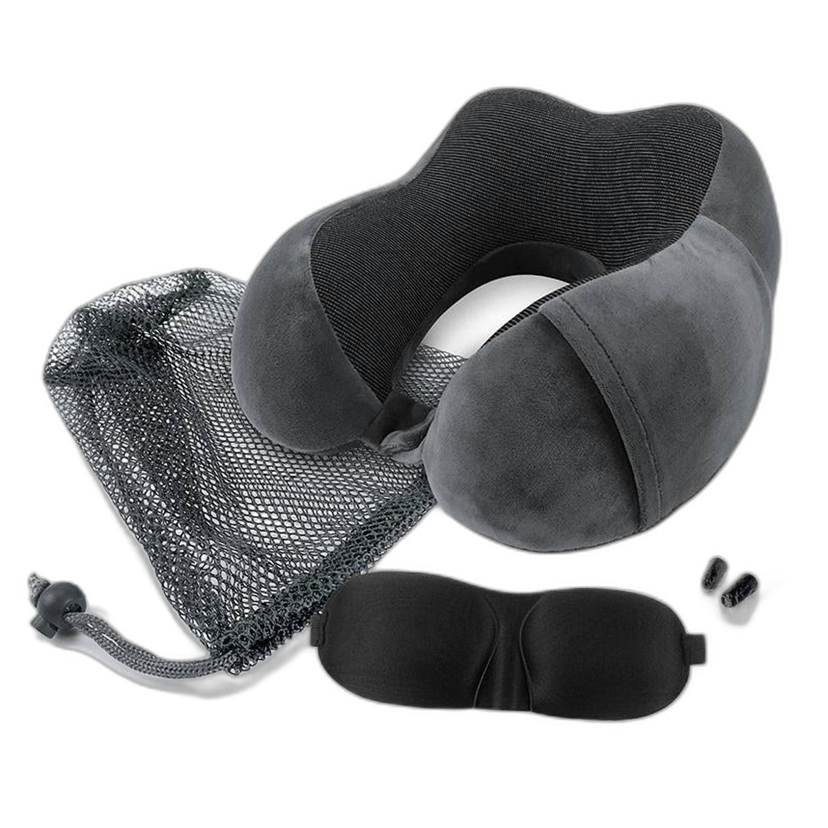 4-Piece Ergonomic Memory Foam Travel Neck Pillow Set