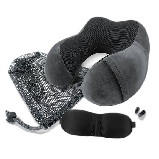 4-Piece Ergonomic Memory Foam Travel Neck Pillow Set