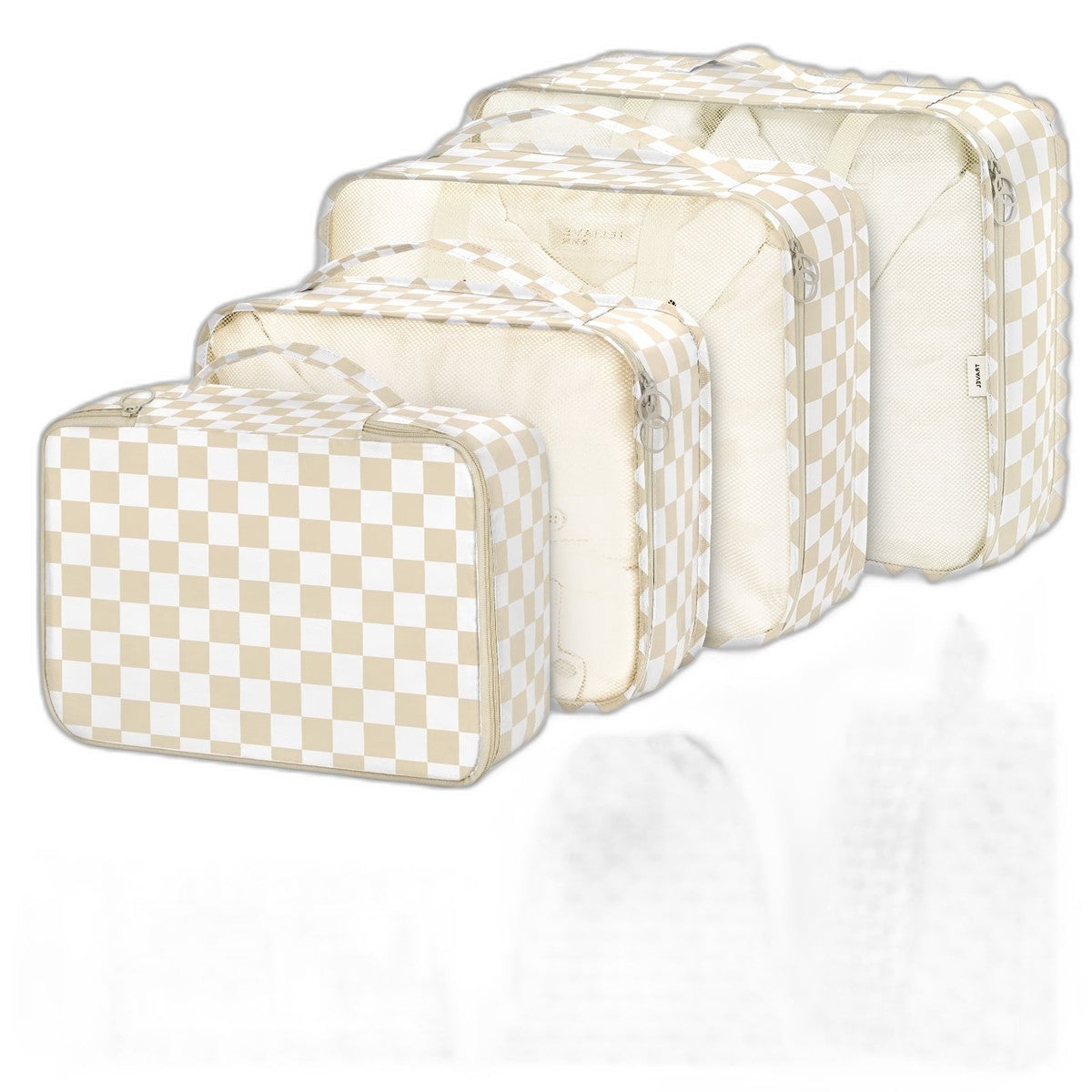 8-Piece Packing Cubes Set for Travel Luggage Organization, Khaki Plaid