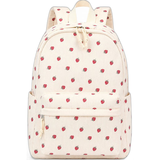 Large Lightweight School Backpack for Teens, Strawberry Daypack, Beige