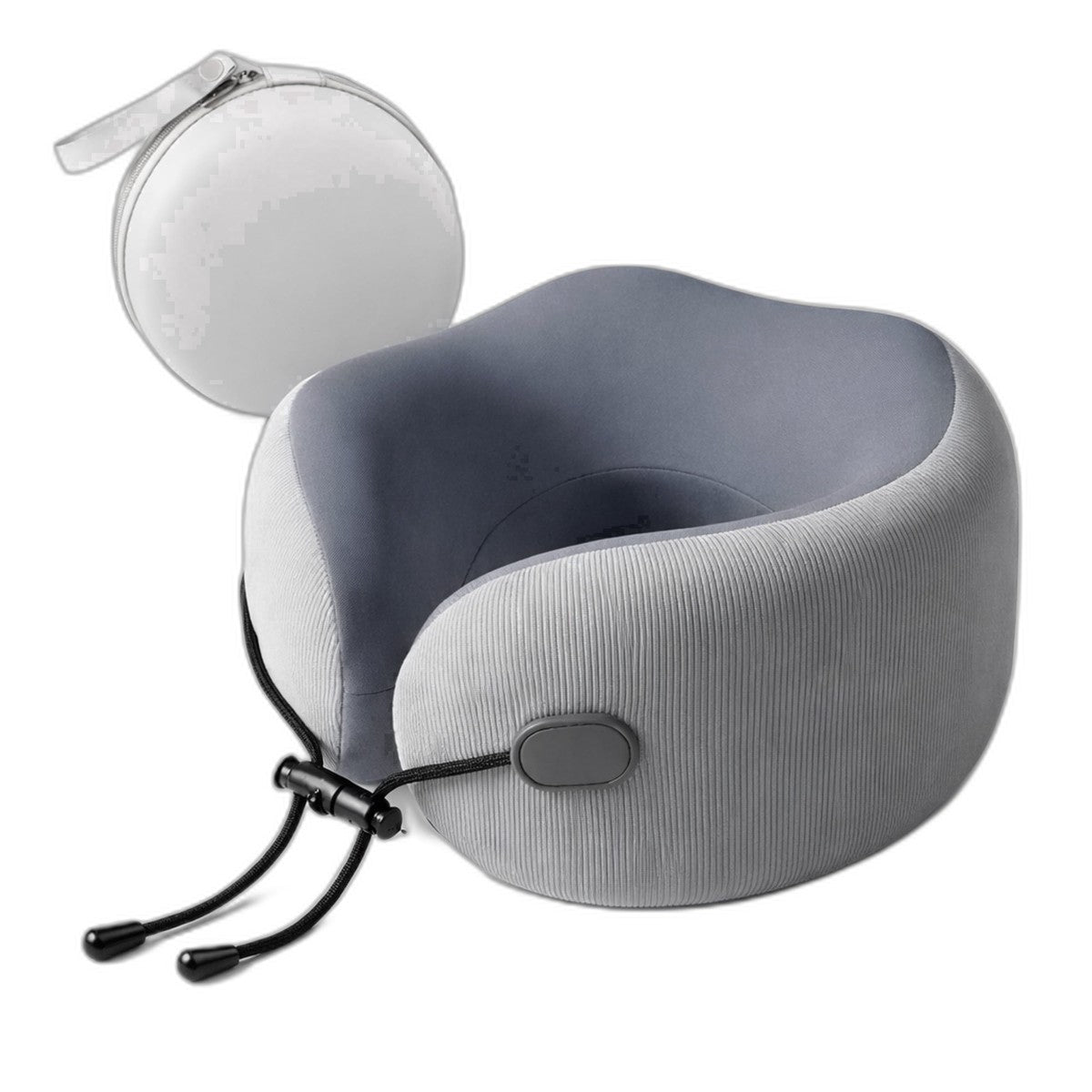 Memory Foam Travel Neck Pillow with Cooling Washable Cover & Carry Case, Grey