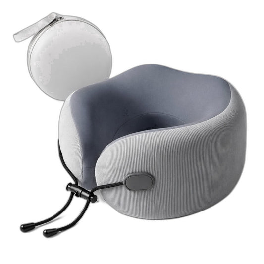 Memory Foam Travel Neck Pillow with Cooling Washable Cover & Carry Case, Grey