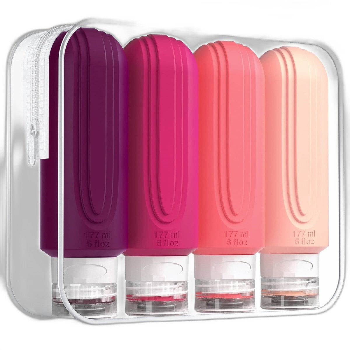 Oversize Travel Bottles for Toiletries with Toiletry Bag, 6 oz Leak-Proof (4-Pack)